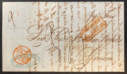 Bresil Lettre De 1853 Sans Timbre Pour GENOVA En ITALIE + Colonies & Art.13 + Entrée " ANGL 2 Calais " + Transits / Taxe - Cartas & Documentos