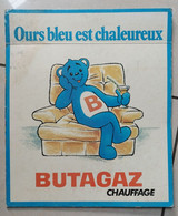 Plaque publicitaire En Carton Ours Bleu Est Chaleureux Butagaz Chauffage - Format : 37.5x31.5 Cm - Pappschilder
