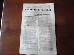 Ancien Journal Feuille De SAINT OMER 1833  N°3 - Documenti Storici