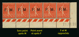 FRANCE - YT FM 6 **/* - FRANCHISE MILITAIRE - VARIETES FM 6 A , 6 B , 6 C - BANDE DE 5 TIMBRES NEUFS **/* - Unused Stamps