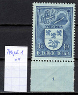 Belgique  N° 746  Pl 1 Xx - ....-1960