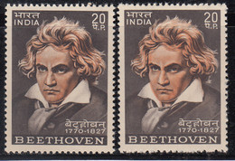 EFO, Dry Print Variety, India MNH 1970, Ludwig Beethoven, Bonn Germany Born, Music Composer Almost Deaf Disabled, Health - Plaatfouten En Curiosa