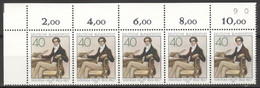 BRD 5x954 Eckrandfünferstreifen ** Postfrisch - Unused Stamps