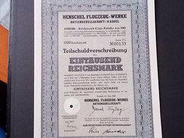 Teilschuldverschreibung Henschel  Flugzeug-Werke  1000 Reichsmark - Aviation