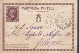 Italy Postal Stationery Ganzsache Entier Vittorio Emanuele II. ALESSANDRIA 1877 GENOVA (2 Scans) - Interi Postali