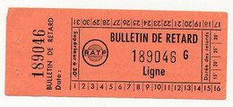 PARIS R.A.T.P. - Bulletin De Retard RATP (Réseau Routier) Avec Sa Souche - 189046 G - Europe
