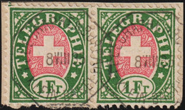 Heimat BS Kleinbasel 1865-08-08 Poststempel Auf Telegraphen-Marke Paar 1 Fr. Zu#17 - Telegraafzegels