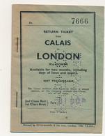 Southern Railway - Billet Aller-Retour Calais Londres 2eme Classe - Reserved Seat Ticket Victoria - Dover Et Retour - Europe