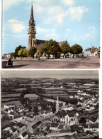 PLONEVEZ PORZAY  - 2 Cartes PLACE EGLISE & AERIENNE - Plonévez-Porzay