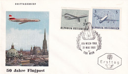 Austria 1968 Cover: Aviation; Transport; 50 Years Air Mail Post; IFA Wien, Airport Vienna; - Avions