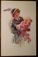 AK CPA 1918 Usabal Frauen Künstlerkarten Junge Femme Litho Rosen Blumen Mode Esch Sur Alzette Bettembourg - Other & Unclassified