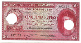 PORTUGUESE INDIA 50 RUPIAS PORTRAIT MAN BACK WOMAN SHIP  DATED 29 -11-1945  SIGN 2?  READ DESCRIPTION !! - India