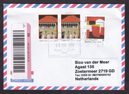 Lebanon: Registered Cover To Netherlands, 2022, 3 Stamps, Art, Painting, Inflation: 6000 LL, R-label (traces Of Use) - Liban
