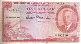 EAST CARIBBEAN TERRITORIES $1 RED  KGVI FRONT SHIP MOTIF BACK DATED 28-11-1950 VF SIGN1 P1a READ DESCRIPTION!! - Otros – América