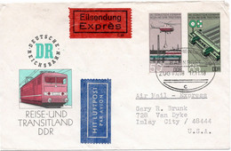 54835 - DDR - 1988 - 50&85Pfg Eisenbahn GABf Per LpEilBf LUDWIGSLUST-NEUBRANDENBURG BAHNPOST -> USA - Trenes