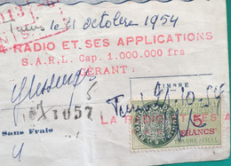 Tunis- Tunisie (ex-colonie Protectorat)Timbres Fiscal Fiscaux Sur Document -Lettre De Change-France-Paiement A La Radio - Brieven En Documenten