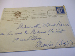 Enveloppe Affranchie D'Hôtel / Hôtel MONTPENSIER/ Sur Les Parcs VICHY/1938      TIMB154 - Other & Unclassified