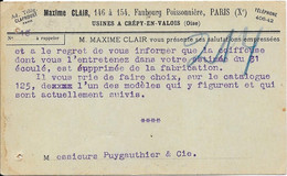 Maxime CLAIR, 146 à 154, Faubourg Poissonnière PARIS (Xe) - Usines à Crépy En Valois - Paris (10)