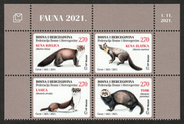 Bosnia Croatia 2021 Fauna Animals Marten Weasel Ferret, Set In Block Of 4 MNH - Bosnia And Herzegovina