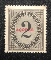 Portugal, AZORES, *Hinged, Unused Stamp, Without Gum « Taxa De Telegramas », Red Overprint, 2 R., 1885 - Nuevos