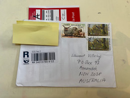 (1 L 7) Registered Letter Posted From Czech Rep. To Australia (during COVID-19 Pandemic Crisis) 3 Stamps - Brieven En Documenten