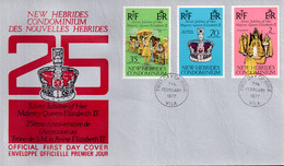 New Hebrides British 1977 Royal Visit Sc 214-16 FDC - Covers & Documents