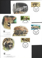Central African Republic Centrafricaine WWF Civet & Genet Set Of 4 Singles On 4 Separate Special FDC - FDC