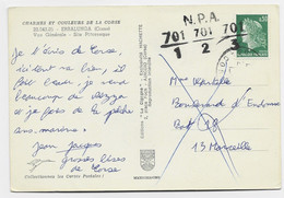 FRANCE CHEFFER 30C SEUL CARTE  CORSE 197? POUR MARSEILLE + GRIFFE N.P.A. 701 /1 701/2+701/3 - 1967-1970 Marianne Of Cheffer