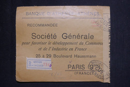 GRECE - Enveloppe Commerciale En Recommandé De Athènes Pour Paris Avec Contrôle Postal,affranchissement Au Dos- L 131698 - Cartas & Documentos