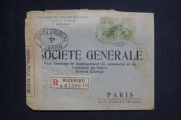 ROUMANIE - Perforés Sur Enveloppe Commerciale En Recommandé De Bucarest Pour Paris Avec Contrôle Postal - L 131702 - Covers & Documents