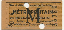 PARIS - Billet Métropolitain Réseau Urbain - M - Valable Pour 2 Voyages - Au Dos MP 8 Place De La Madeleine - Europa