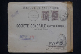 GRECE - Enveloppe Commerciale En Recommandé De Salonique Pour La France En 1915 Avec Contrôle Postal  - L 131709 - Storia Postale