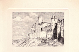 1954 - Eau-forte De Ch Samson - Carcassonne (Aude) - Les Remparts - PREVOIR FRAIS DE PORT - Etchings