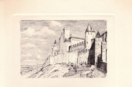1954 - Eau-forte De Ch Samson - Carcassonne (Aude) - Les Remparts - PREVOIR FRAIS DE PORT - Eaux-fortes