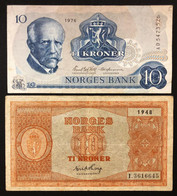 Norvegia Norway Norges Bank 10 Kroner 1948 + 1976 LOTTO 2312 - Norway