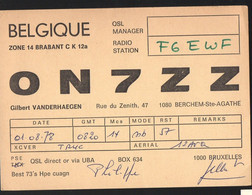 Berchem Ste Agathe (Belgique) Carte QSL De RADIO AMATEUR    1978 (PPP39343) - Radio Amateur