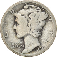 Monnaie, États-Unis, Mercury Dime, Dime, 1943, U.S. Mint, Denver, TB, Argent - 1916-1945: Mercury (Mercurio)