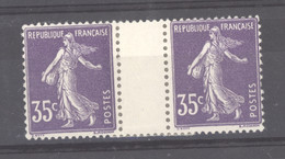 France  :  Yv  142a  *  Violet Foncé, Paire Interpanneaux - 1906-38 Semeuse Con Cameo