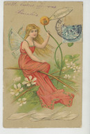 ENFANTS - Jolie Carte Fantaisie Gaufrée Fillette Papillon Effeuillant La Marguerite "Passionnément " (embossed PC ) - Dessins D'enfants