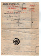 TB 3589 - EMA - Prenez Le Train / NICE R.P. 1949  / Sur Lettre De La S.N.C.F / Avis De Souffrance - EMA (Printer Machine)