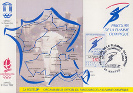 Carte   FRANCE   Parcours  De  La  Flamme   JEUX  OLYMPIQUES  D'  HIVER    ALBERTVILLE    NANTES   1991 - Hiver 1992: Albertville