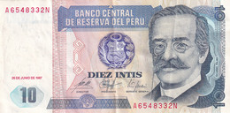 DIEZ INTIS BANCO CENTRAL DE RESERVA DEL PERU 1987 10 INTIS BANKNOTE - Peru
