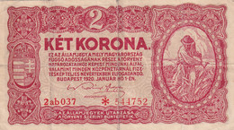 KET KORONA MAGYARORSZAG FUGGO ADOSSAGANAK RESZE BUDAPEST 1920 JANUAR 1 1ST JANUARY 2 KORONA BANKNOTE - Hongrie