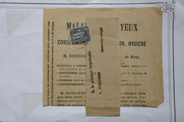 BE14 FRANCE SUR  BANDE JOURNAL  1891 SAGE 1C +GARIDECH +JOURNAL MALADIE DES YEUX ++AFFRANCH. INTERESSANT - Zeitungsmarken (Streifbänder)