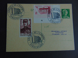 Entier Postal N° 1010-CP1 Suraffranchi Avec Les N° 1064 Et 1076 Oblitéré Du Conseil De L'Europe Du 15/09/1956 - Storia Postale