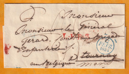 1834 - Enveloppe Pliée De PARIS (dateur) Vers Tournay Tournai Puis Mons, Belgique - Taxe 35 !!! - 1701-1800: Precursores XVIII