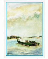 AQUARELLE / 33970 CAP FERRET Aquarelle De Viviane BEZENGIER :  Bateau Plat, Ile Aux Oiseaux / CPM N° 3 écrite - Aquarelles