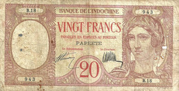 FRENCH POLYNESIA 20 FRANCS BROWN WOMAN HEAD FRONT BIRD BACK NOT DATED(1928) P12a 1ST SIG VARIETY AF READ DESCRIPTION!! - Papeete (Frans-Polynesië 1914-1985)