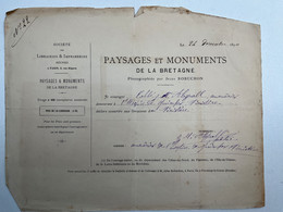 2 Documents Autographes Abbé Jean-Marie ABGRALL Bon De Souscription Paysages Monuments Bretagne Jules Robuchon - Historical Documents