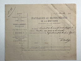 Document Autographe Jules-Albert DE DION Nantes Bon De Souscription Paysages Monuments Bretagne Jules Robuchon Histoire - Historische Documenten